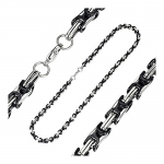 Stainless Steel Chain Necklace with Black Plated Clip Accent