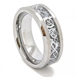 Unique 8mm Silver-Colored Celtic Dragon Inlay with Satin Finished Tungsten Carbide Wedding Band Size 5
