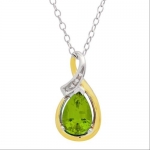 Sterling Silver and 10K Gold Peridot and Diamond Pendant (1ct tw)