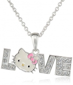 Hello Kitty Fine Silver Plated Crystal LOVE Pendant Enhancer, 18