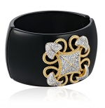CZ by Kenneth Jay Lane Classic Round Cubic Zirconia with Lace Diamond Filigree Design Hinged Cuff Bracelet