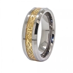 7mm Polished Tungsten with Golden Colored Celtic Dragon Inlay Wedding Band Size 5.5