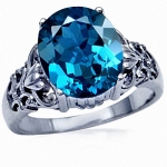 6.35ct. Natural London Blue Topaz White Gold Plated 925 Silver Ring Size 6.75