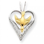 18k Gold-plated and Sterling Silver Dove Heart Pendant