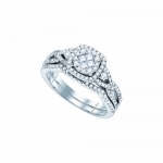 Ladies 14K White Gold .75ct Diamond Soliel Engagement Wedding Bridal Ring Set