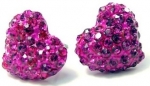 Adorable Dark Pink Fuchsia Crystal Embellished 1/2 Heart Stud Earrings