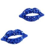 Cute Sparkling Blue Crystal Embellished Lips Stud 3/4 Stud Earrings for Girls, Teens and Women