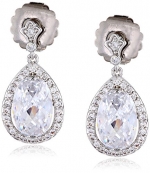 CZ by Kenneth Jay Lane Special Occasion Oval Pave Pear Cubic Zirconia Delicate Dangle Post Drop Earrings