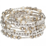 Breathtaking Hematite and Clear Crystal on Silver Tone Wrap Bracelet with Faux Pearl Accents
