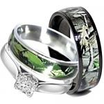 Camo Wedding Rings Set His and Hers 3 Rings Set, Stainless Steel and Titanium (Size Men 11; Women 7)