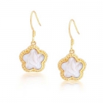 Bling Jewelry White Enamel Clover Flower Dangle Earrings Gold Plated