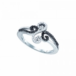 Ladies 10K White Gold .19ct Black and White Diamond Engagement Promise Ring
