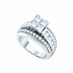 Ladies 14K White Gold 1.50ct Princess Quad Center Diamond Engagement Bridal Ring