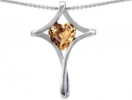 Star K Christian Cross Of Love Pendant Simulated Imperial Yellow Topaz