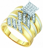 10K Yellow and White Gold .29CT Round Cut Diamond Wedding Engagement Bridal Trio Ring Set