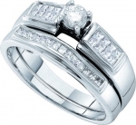 Ladies 14k White Gold .50ct Round Princess Cut Diamond Engagement Wedding Bridal Ring Set