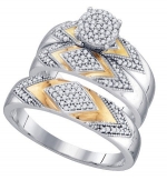 Men's Ladies 10K White Gold .40ct Round White Diamond Wedding Engagement Trio Bridal Ring Set (Ladies size 7, Men's size 10; see Product Description)