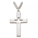 1 1/4 Sterling Silver Holy Spirit Cross Necklace with Pierced Descending Dove on 18 Chain