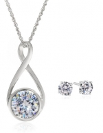 Sterling Silver Infinity Drop Cubic Zirconia Earrings and Pendant Necklace Set, 18