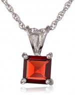 Sterling Silver 6mm Square-Cut Garnet Pendant Necklace
