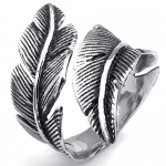 KONOV Jewelry Mens Womens Stainless Steel Ring, Vintage Feather, Black Silver, Size 9