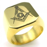 KONOV Jewelry Mens Stainless Steel Ring, Classic Freemason Masonic, Gold, Size 8