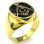 KONOV Jewelry Mens Stainless Steel Ring, Freemason Masonic, Gold Black, Size 8