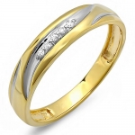 0.07 Carat (ctw) 18K Gold Plated Sterling Silver Round White Real Diamond Men's Two Tone Wedding Anniversary Band (Size 8)