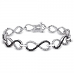 Sterling Silver Black and White Accent Diamond Bracelet (1.1 Cttw, G-H Color, I2-I3 Clarity) 7''