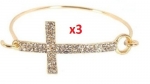 Gold with Clear Iced Out Cross Metal Bangle Bracelet