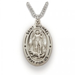 Sterling Silver 1 Oval Engraved St. Michael Medal on 20 Chain