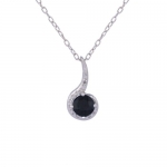 Rhodium Plated .925 Sterling Silver Genuine Sapphire and Diamond Accent Pendant on 18 Cable Chain