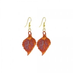 Iridescent Copper Plated Over REAL 32mm x 22mm Birch Leaf Dangle Earrings with French Hook Back Finding