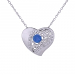 Rhodium Plated .925 Sterling Silver Sky Blue Topaz and Diamond Accent Heart Pendant on 18 Cable Chain