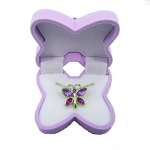 BUTTERFLY Necklace Charm Pendant w/ Crystal Wings in Butterfly Velour Gift Box - LAVENDER