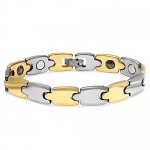 Tungsten Carbide Two Tone Gold & White Plated Magnetic Therapy Bio Healing Mens Link Bracelet