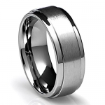 8MM Men's Titanium Ring Wedding Band with Flat Brushed Top and Polished Finish Edges [Size 7]
