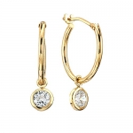 14k Gold Hoop with Dangle CZ Childrens Earrings