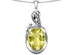 Star K Loving Mother Child Family Pendant Oval Simulated Yellow Sapphire