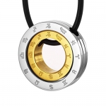 Unique Mens Stainless Steel Zodiac Signs Pendant (Silver Gold) Rubber Chain