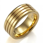 Stunning Stripes Design Mens Wedding Ring 9mm Tungsten Band (Gold) (7)