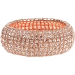 Shimmering Rose Gold Tone 7 Row Stretch Cuff Bracelet with Peach Crystals