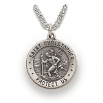 Sterling Silver 3/4 Round Engraved Catholic St. Christopher Medal on 20 Chain. Catholic Saint Pendant