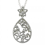 1 1/8 Sterling Silver Tear Starfish Pendant with Crystal Cubic Zirconia Stones on 18 Chain