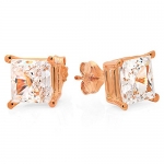 925 Sterling Silver 1 CTW 18k Rose Gold Plated Princess Stud Earrings 4mm Diamond Color Cubic Zirconia
