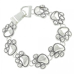 Silver Tone Magnetic Clasp Animal Dog Puppy Cat Kitten Paw Charm Bracelet for Women and Teens