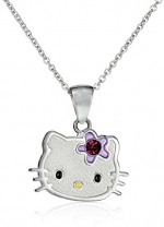 Hello Kitty Girl's Sterling Silver February Simulated Birthstone Pendant Necklace and Chain