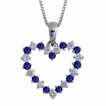 14K White Gold Heart Diamond and Sapphire Pendant Necklace (GH, I1-I2, 0.60 ct)
