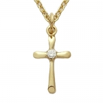 1/2 10k Gold Filled Cross Necklace with Tube Ends and Cubic Zirconia Stone on 16 Chain