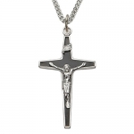 1 1/2 Sterling Silver Crucifix Necklace in a Black Enameled Design on 24 Chain